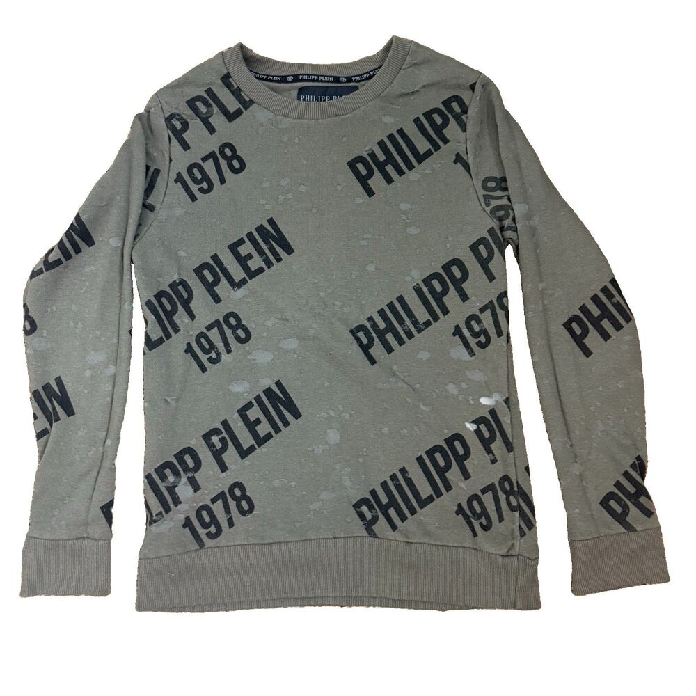 Philip Plein Distressed Green Crewneck Sweatshirt Women’s Size Large Designer